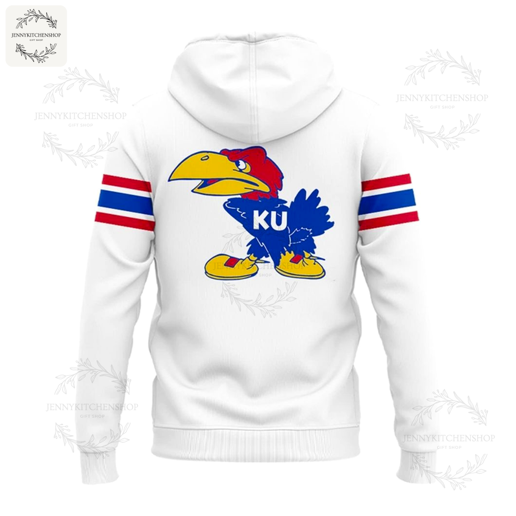 Kansas Jayhawks White Hoodie Retro College Football Fan Gear