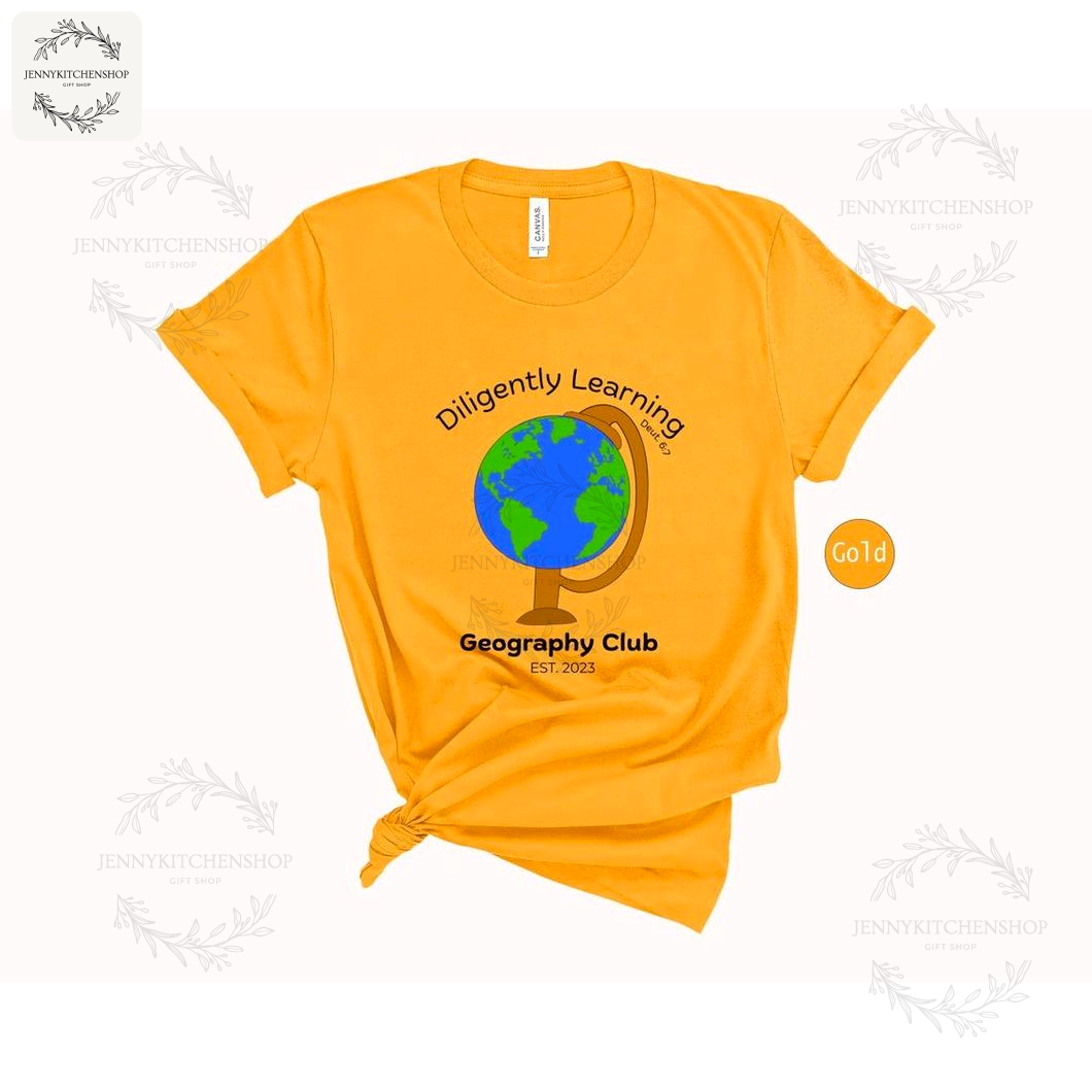 Yellow Geography Club Globe Tee - Homeschool, Teacher & Student Gift, EST 2023 Earth Map Shirt