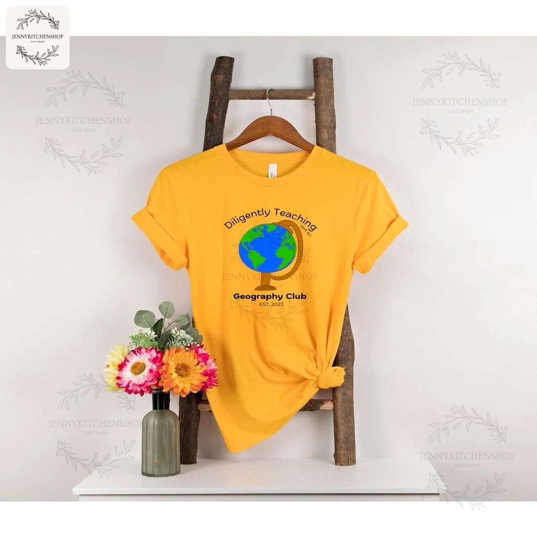 Yellow Geography Club Globe Tee - Homeschool, Teacher & Student Gift, EST 2023 Earth Map Shirt