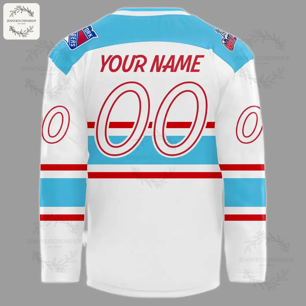 The back of the Bloomington Bison hockey jersey, showing the placement for a custom name and number for personalization.