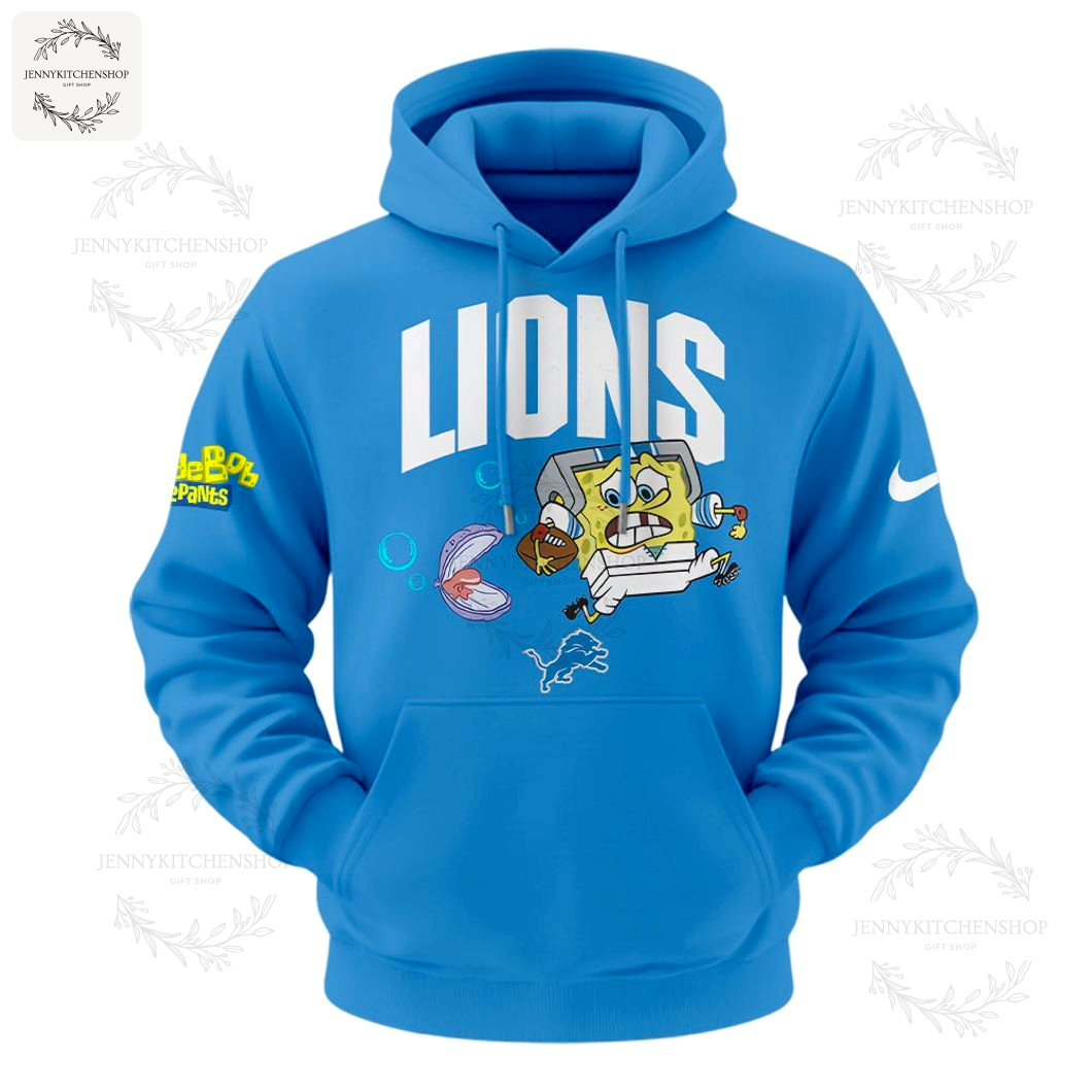 Detroit Lions New Design SpongeBob Blue Hoodie