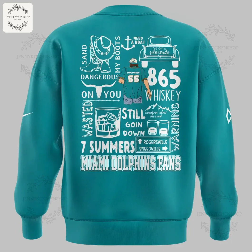 The back of the teal sweatshirt featuring a collage of Morgan Wallen song titles, lyrics, and country-themed graphics.
