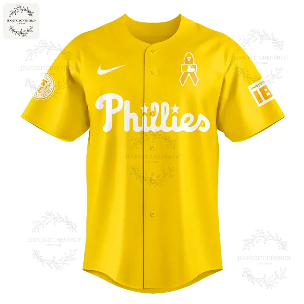 Philadelphia Phillies Childhood Cancer Awareness Yellow Baseball Jersey