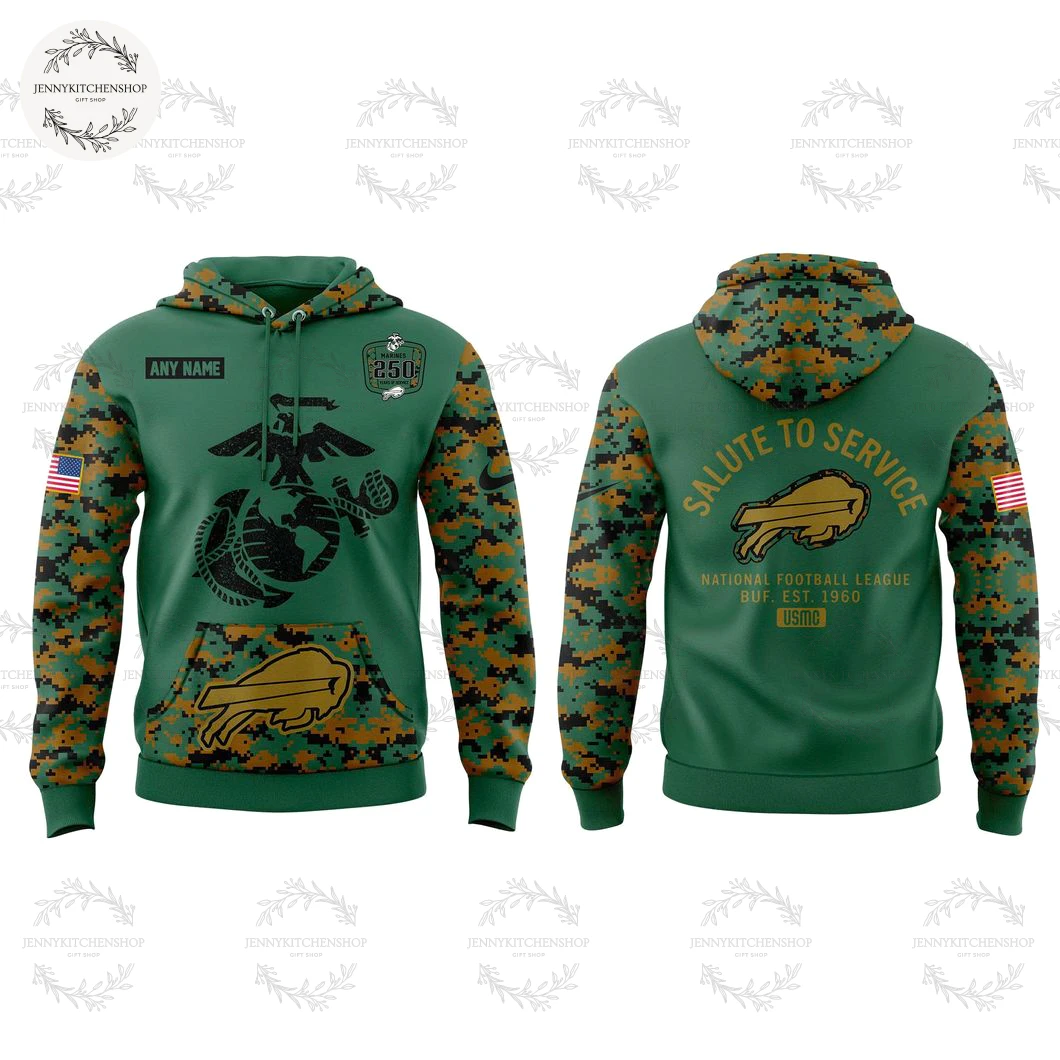 Buffalo Bills 2025 Salute to Service Marines 250 Limited Edition Hoodie