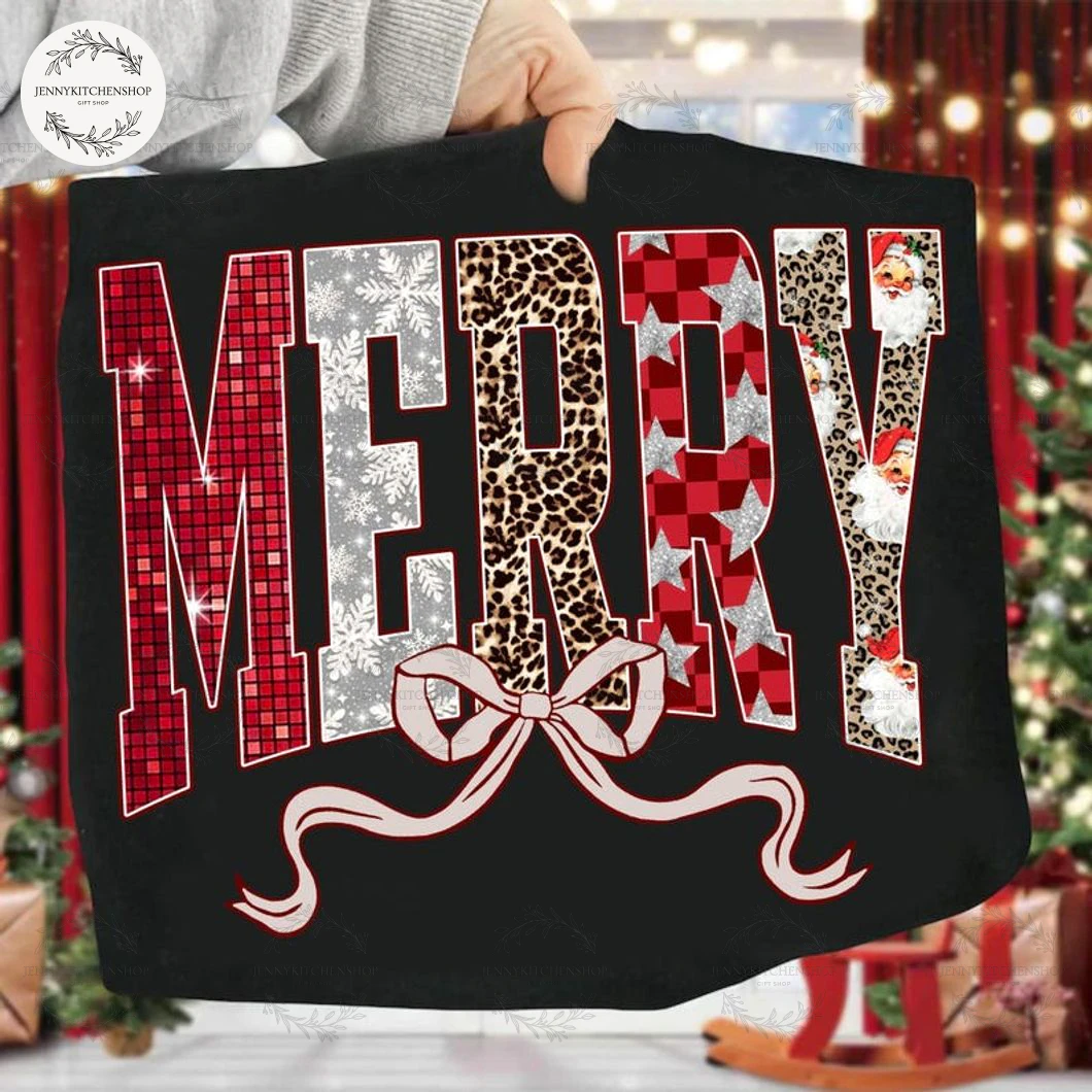 Checkered Star Merry Christmas T-Shirt