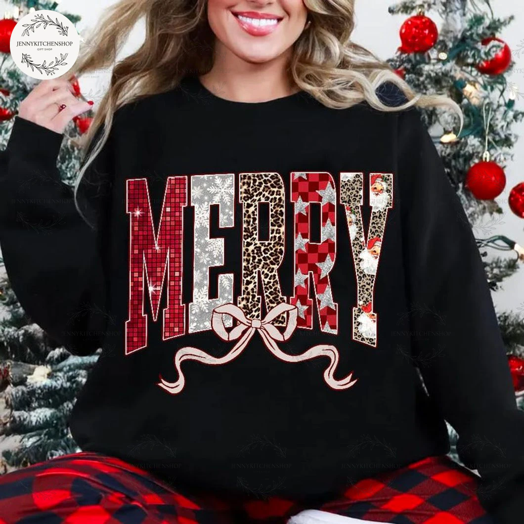 Checkered Star Merry Christmas T-Shirt