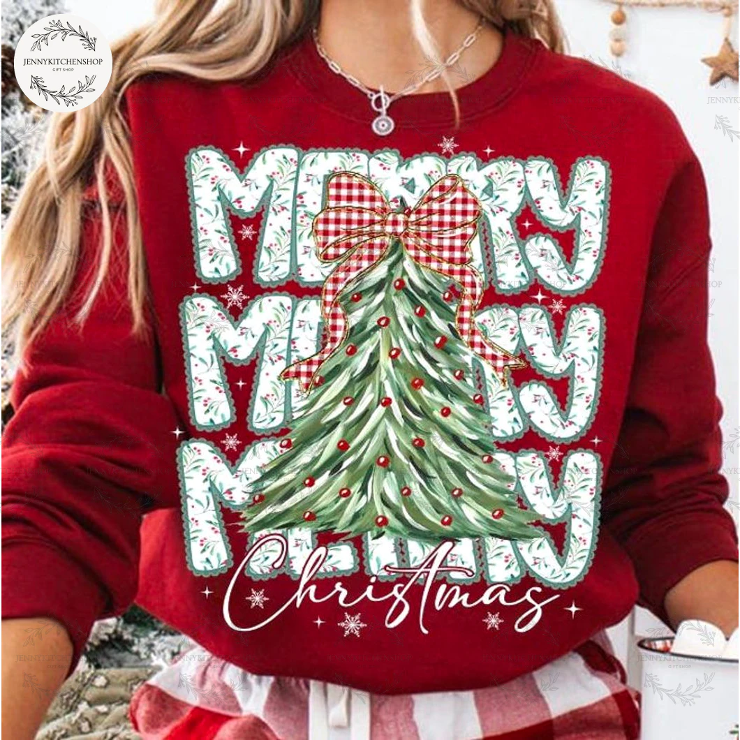 Coquette Floral Merry Christmas Merry Merry T-Shirt