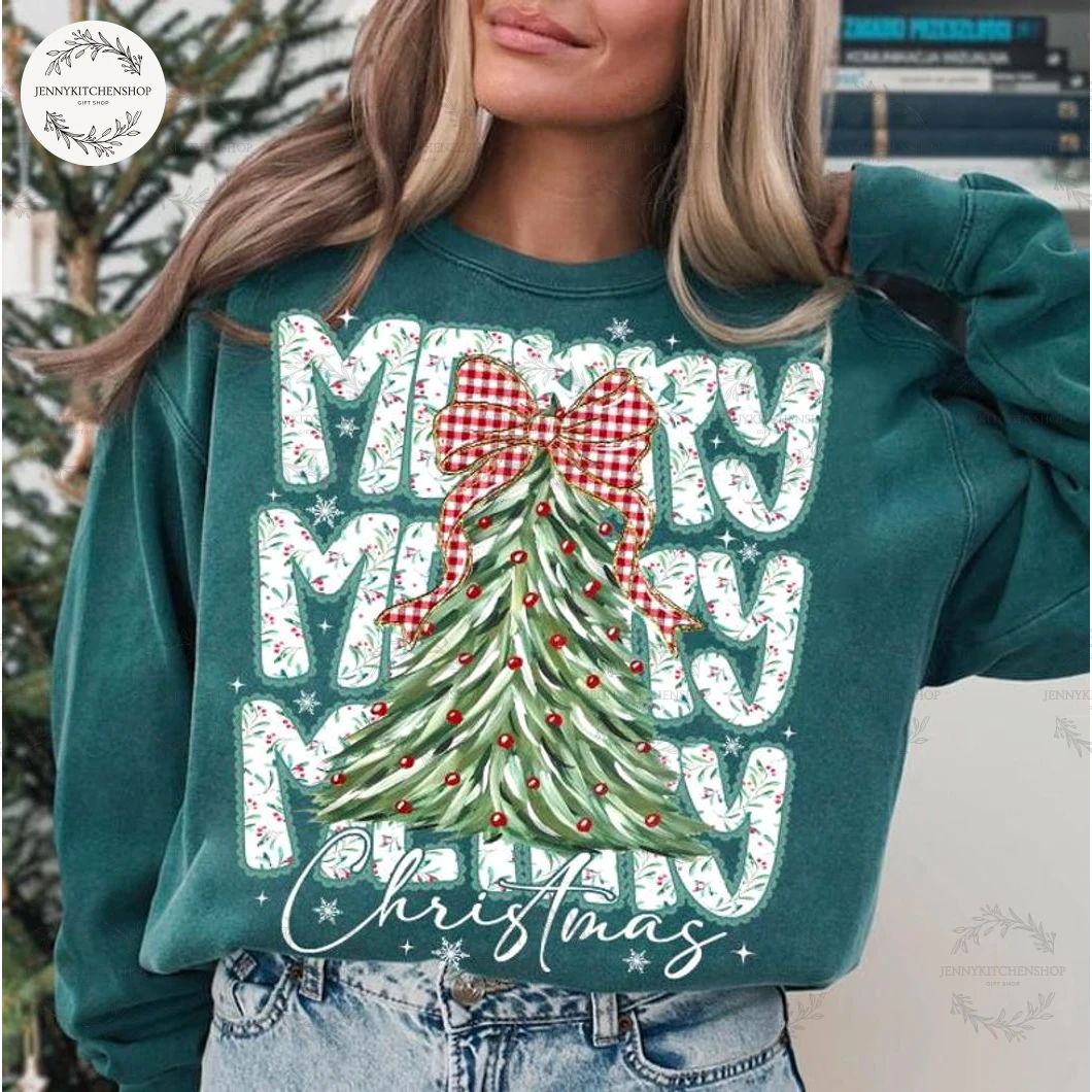 Coquette Floral Merry Christmas Merry Merry T-Shirt