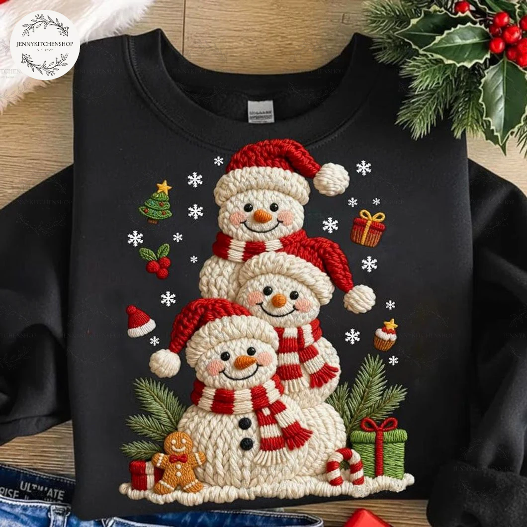 Faux Yarn Snowman Cute Christmas T-Shirt