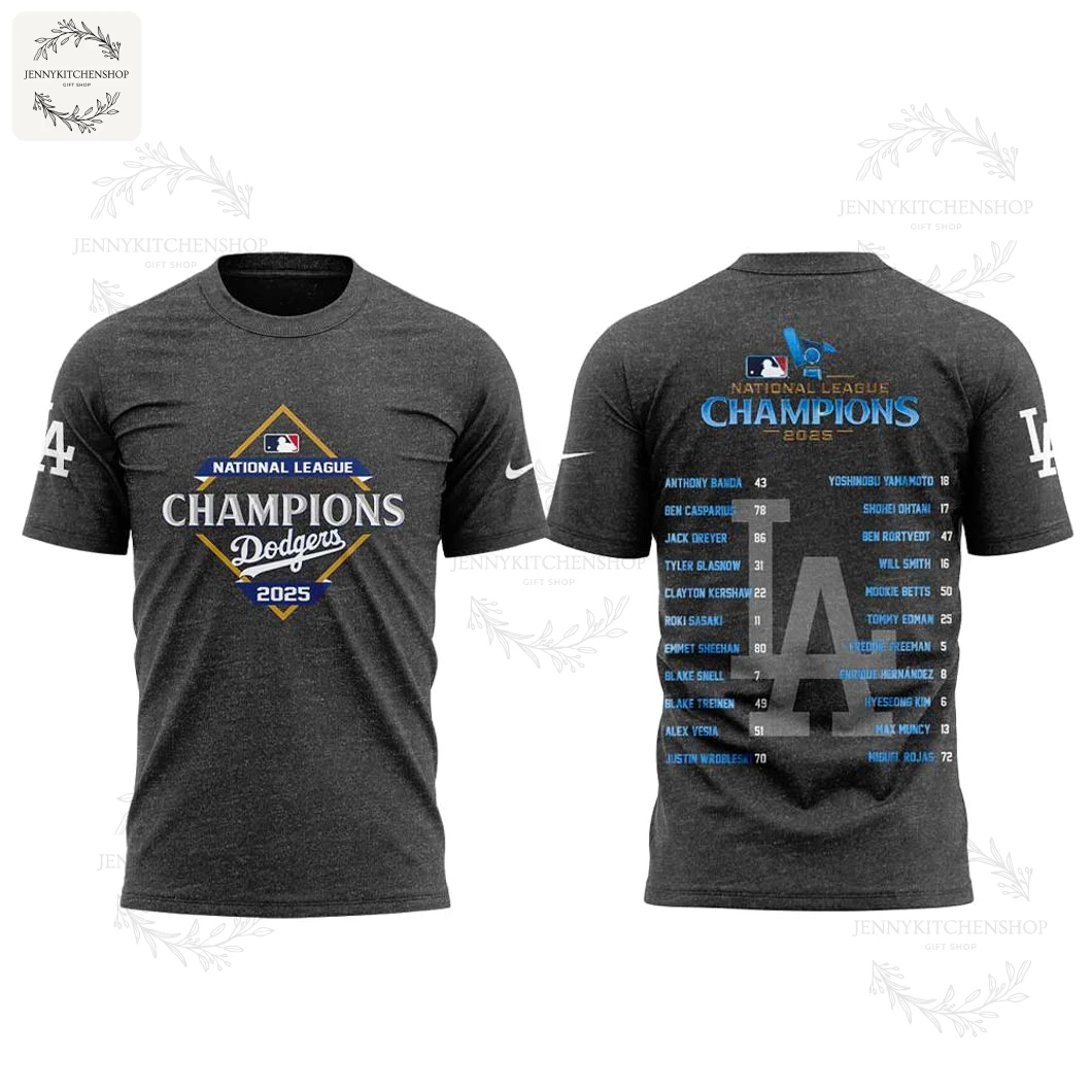 LA Dodgers 2025 National League Champions Gray T-Shirt
