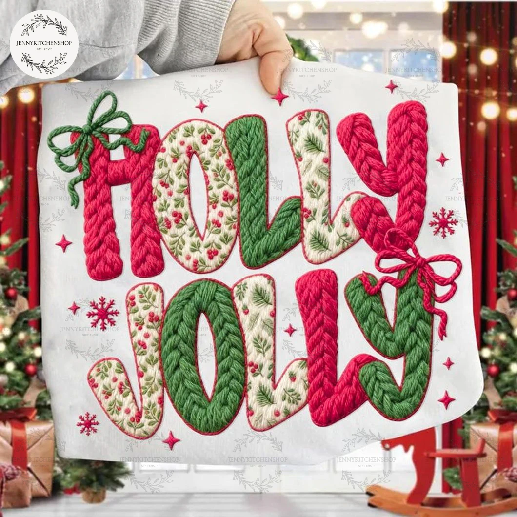 Latch Hook Yarn Crochet Holly Jolly Christmas T-Shirt