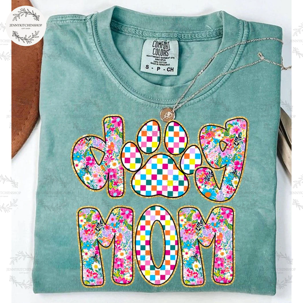 Preppy Dog Mom Floral Glitter 2D T-Shirt