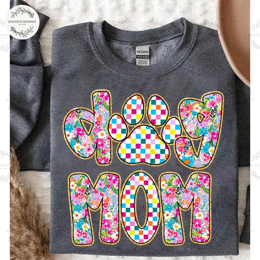 Preppy Dog Mom Floral Glitter 2D T-Shirt