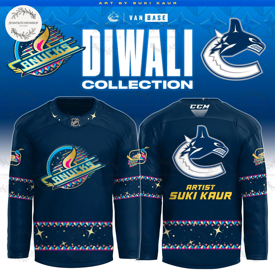 Vancouver Canucks 2025 Navy Diwali Skate Hockey Jersey