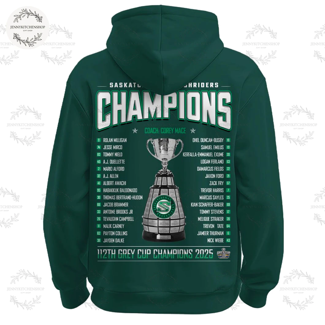 2025 Saskatchewan Roughriders Grey Cup Champs Hoodie
