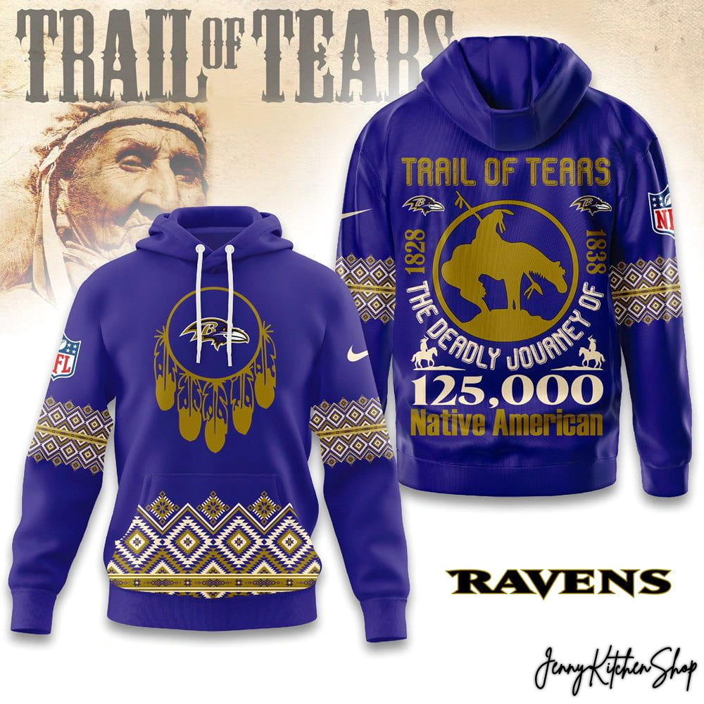 Baltimore Ravens 2025 Trail of Tears Blue Hoodie