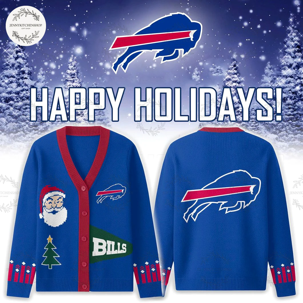 Buffalo Bills 2025 Happy Holiday Santa Cardigan Sweater