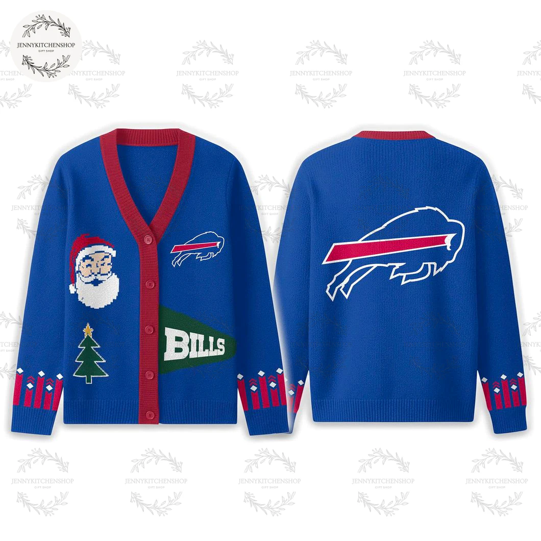 Buffalo Bills 2025 Happy Holiday Santa Cardigan Sweater