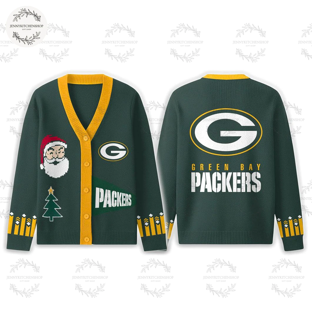 Green Bay Packers 2025 Happy Holiday Santa Cardigan Sweater