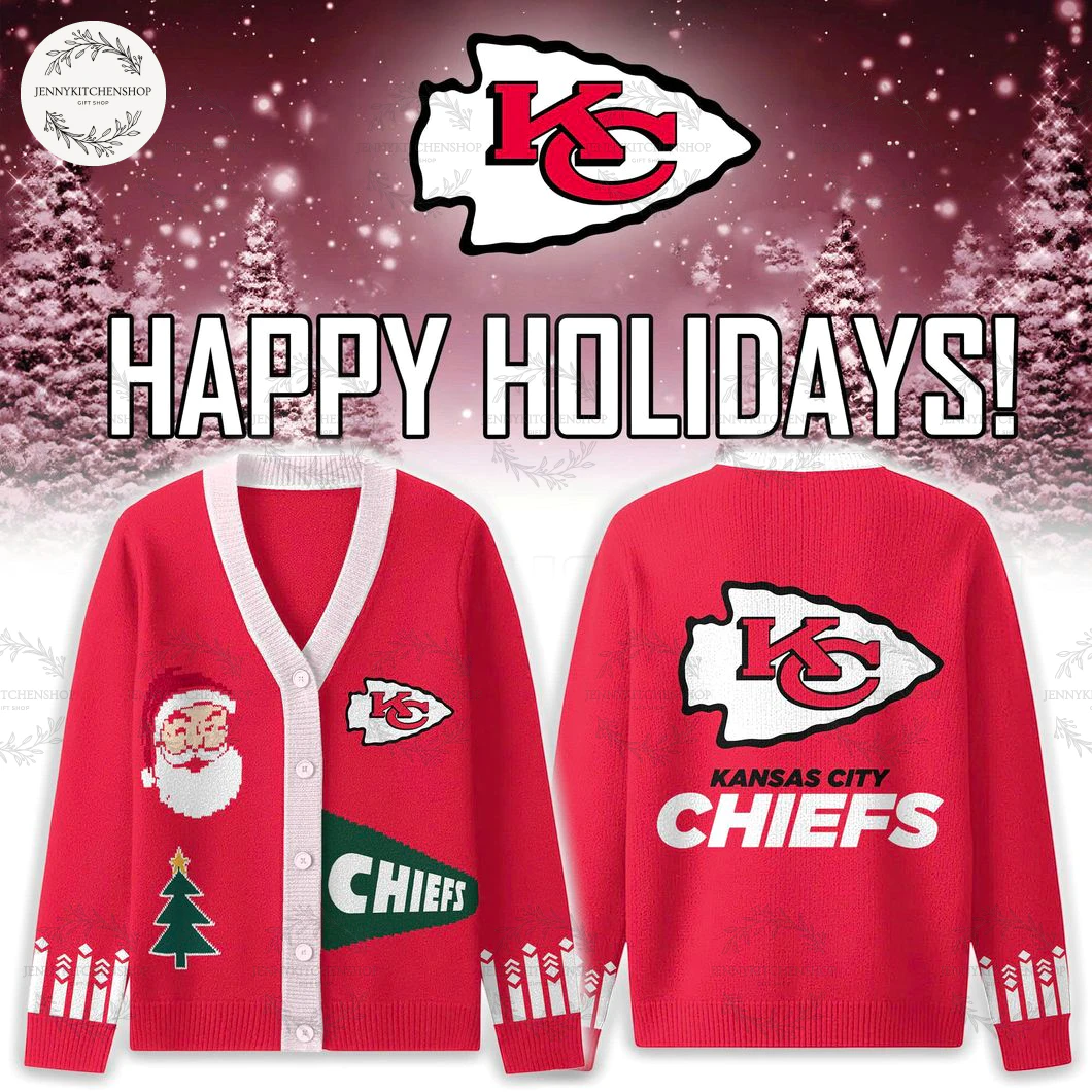Kansas City Chiefs 2025 Happy Holiday Santa Cardigan Sweater
