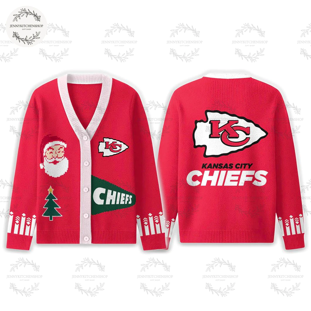 Kansas City Chiefs 2025 Happy Holiday Santa Cardigan Sweater