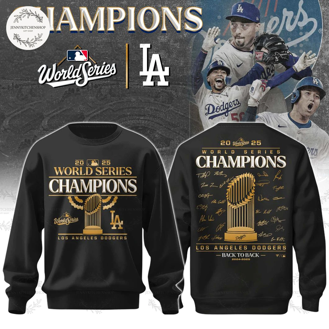 Los Angeles Dodgers 2025 Champions World Series Black Collection T-Shirt Hoodie