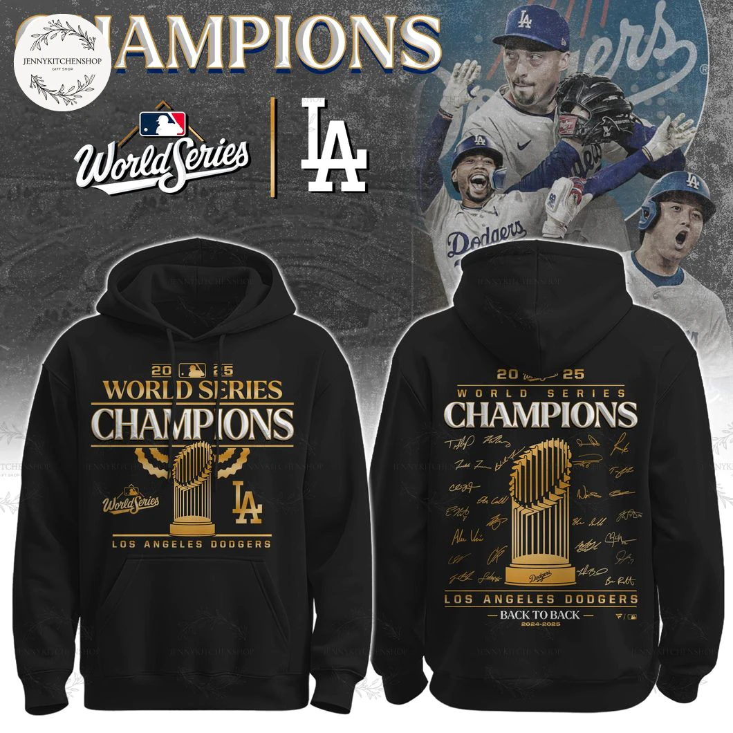 Los Angeles Dodgers 2025 Champions World Series Black Collection T-Shirt Hoodie