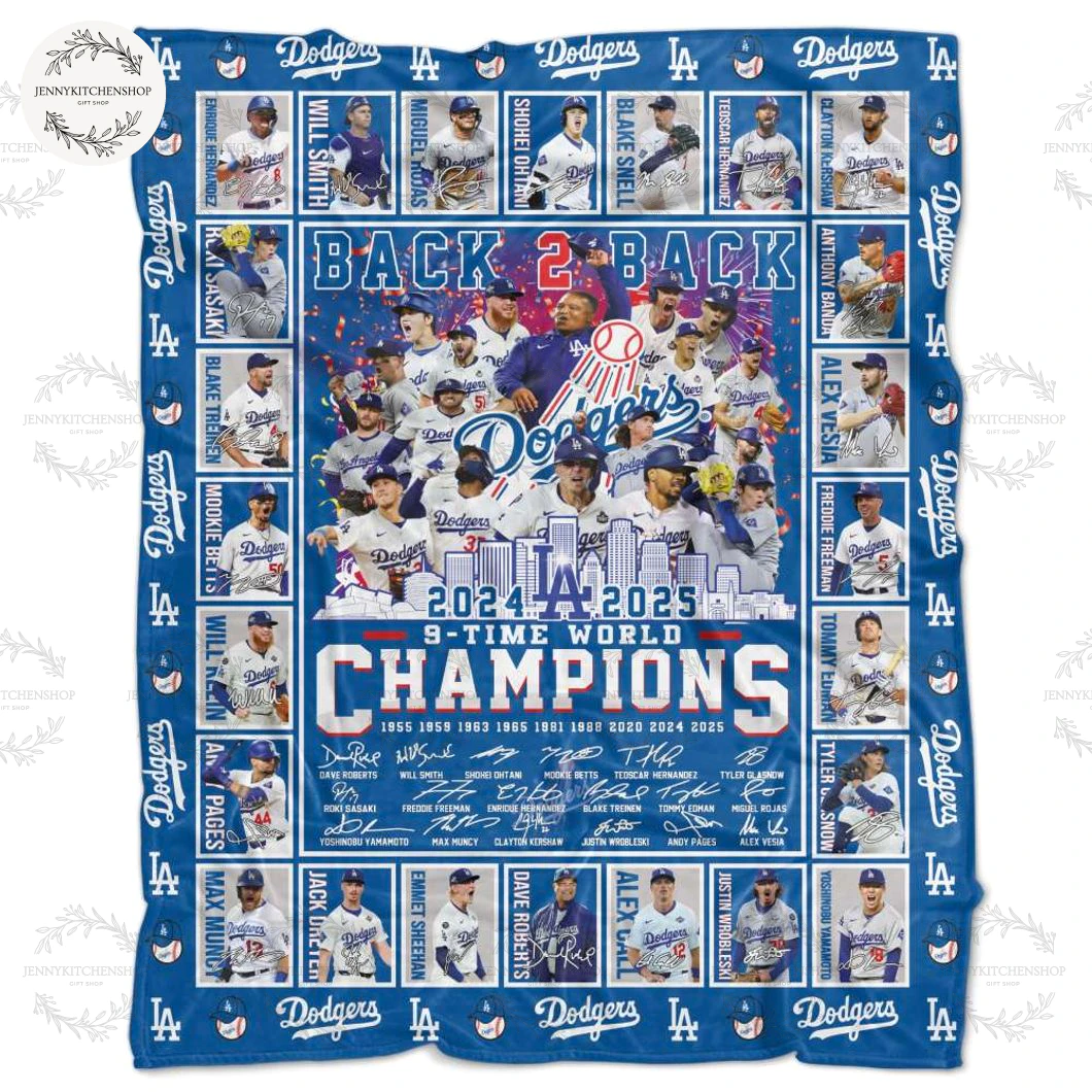 Los Angeles Dodgers 9 Time World Series Champions 2025 Fleece Blanket
