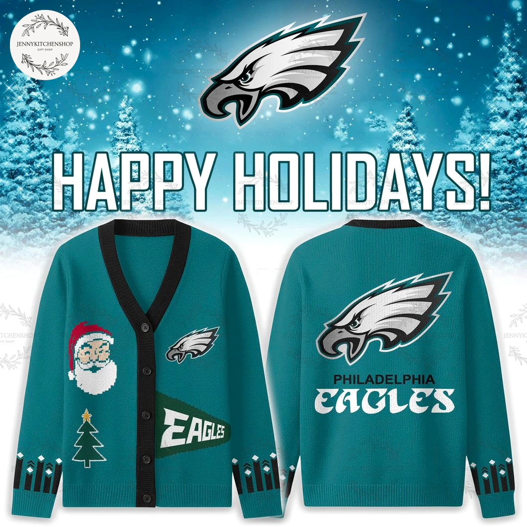 Philadelphia Eagles 2025 Happy Holiday Santa Cardigan Sweater