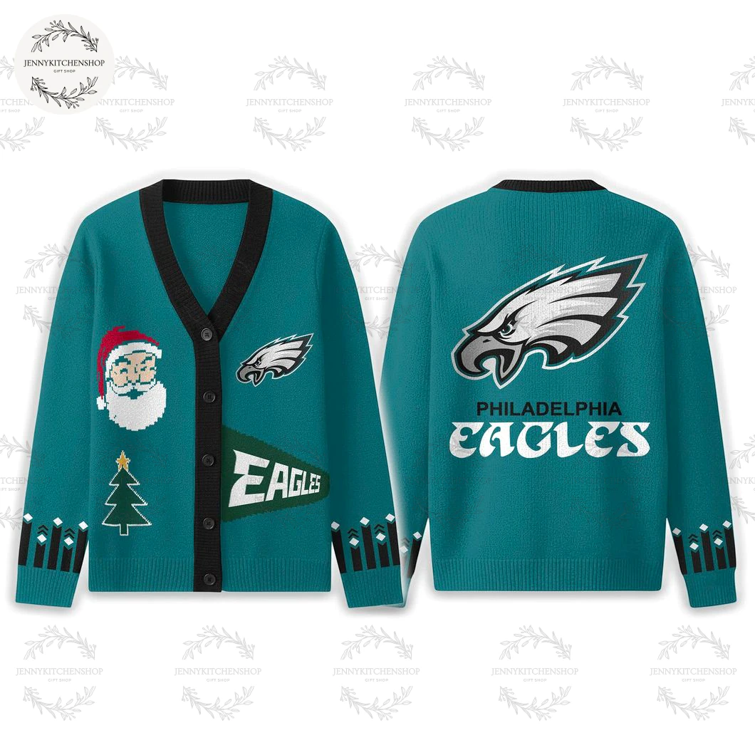 Philadelphia Eagles 2025 Happy Holiday Santa Cardigan Sweater