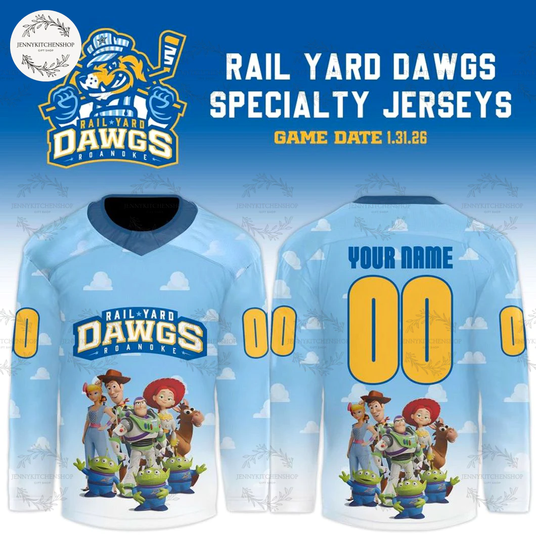 Roanoke Rail Yard Dawgs Toy Story Replica 2026 Custom Hockey Jersey