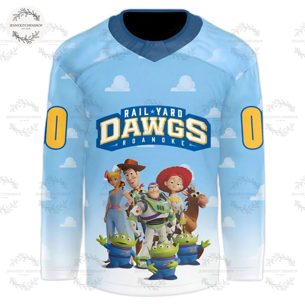 Roanoke Rail Yard Dawgs Toy Story Replica 2026 Custom Hockey Jersey