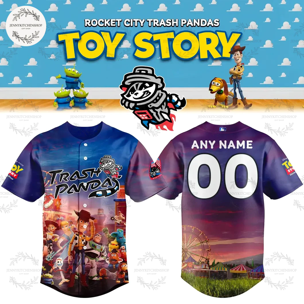 Rocket City Trash Panda 2025 Toy Story Baseball Jersey