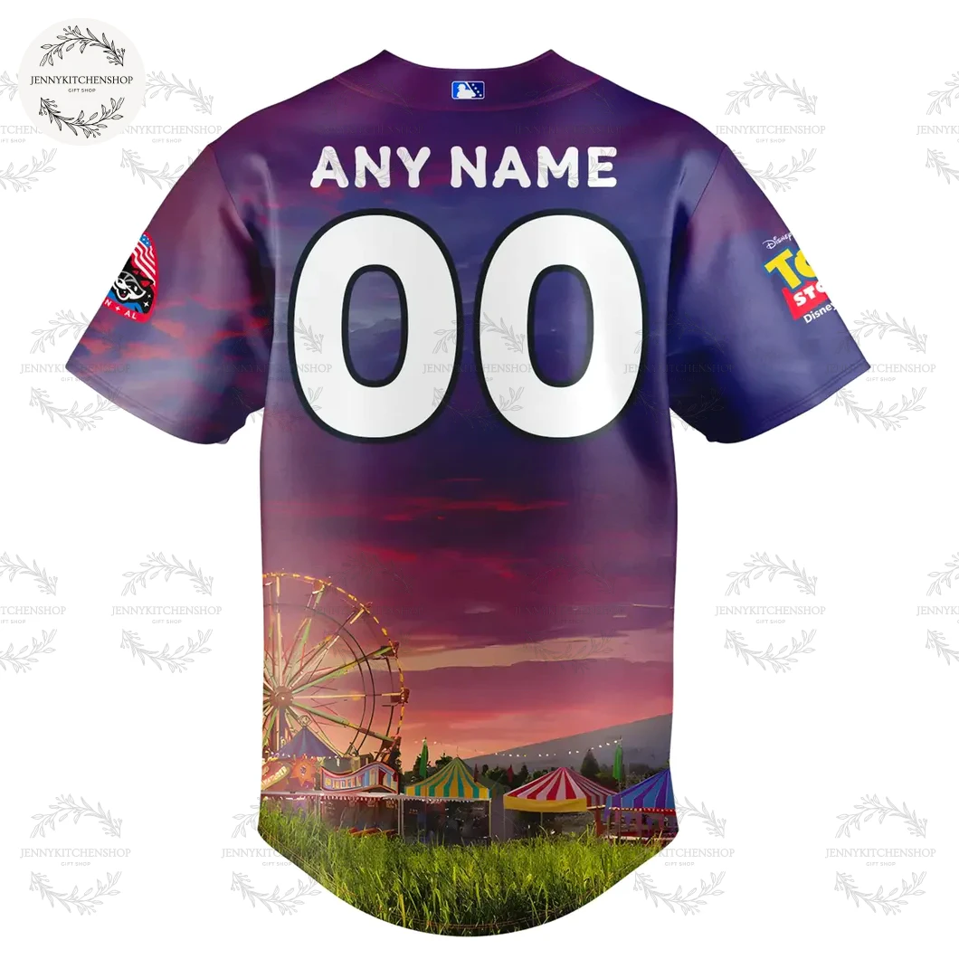 Rocket City Trash Panda 2025 Toy Story Baseball Jersey