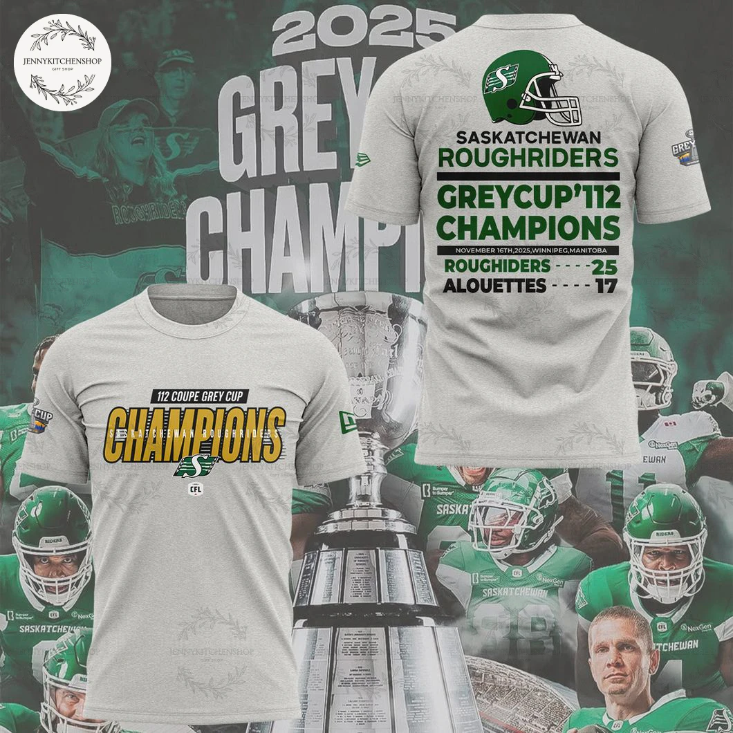 Saskatchewan Roughriders 2025 Grey Cup 112th Champions Special T-Shirt