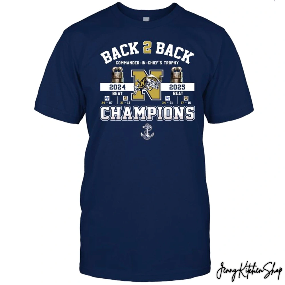 Navy Midshipmen Back To Back 2025 Champs T-Shirt