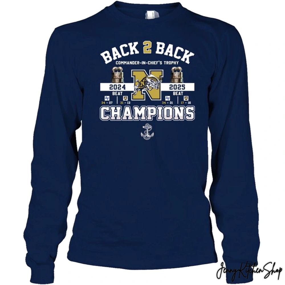 Navy Midshipmen Back To Back 2025 Champs T-Shirt