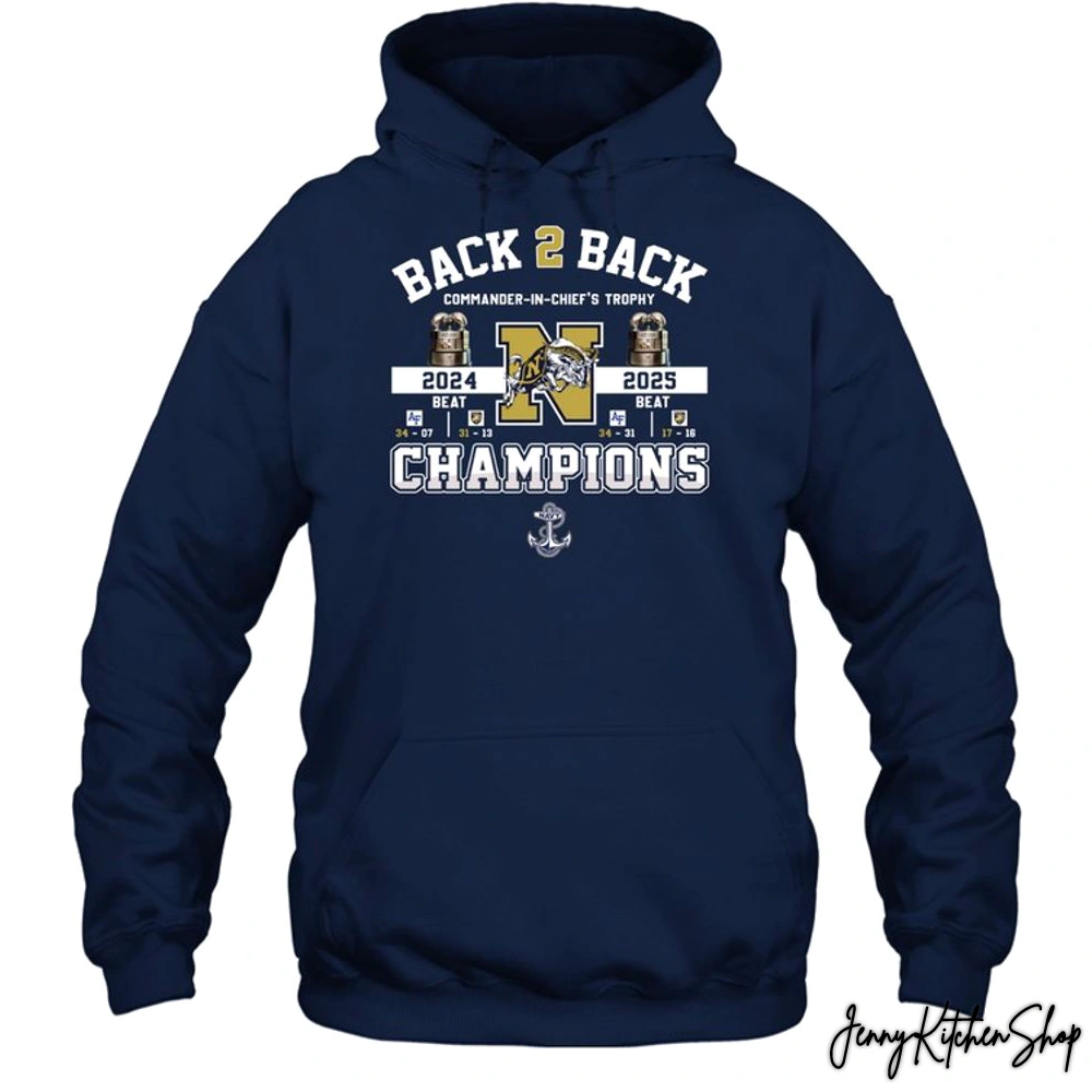 Navy Midshipmen Back To Back 2025 Champs T-Shirt