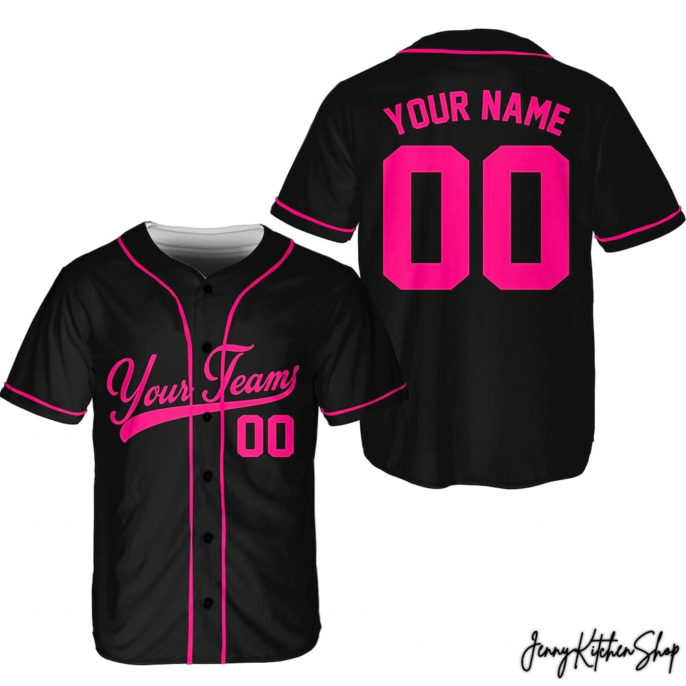Personalized Custom Black And Pink Baseball Jersey