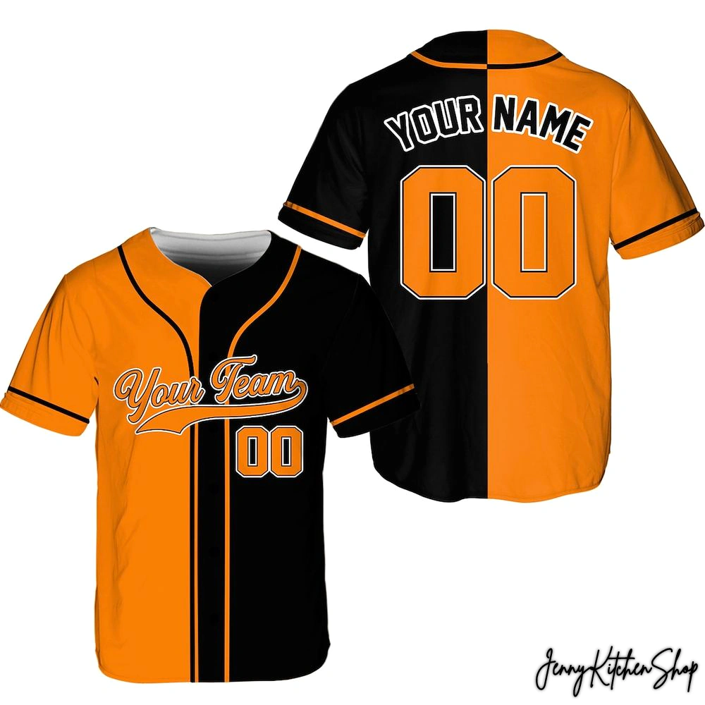 Personalized Team Name And Number Black And Orange Baseball Jersey