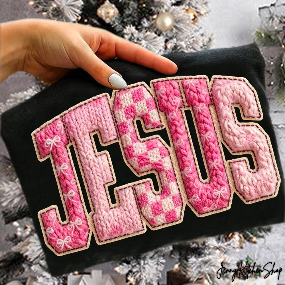 Pray/Jesus Pink Latch Hook Yarn Crochet Vintage Shirt