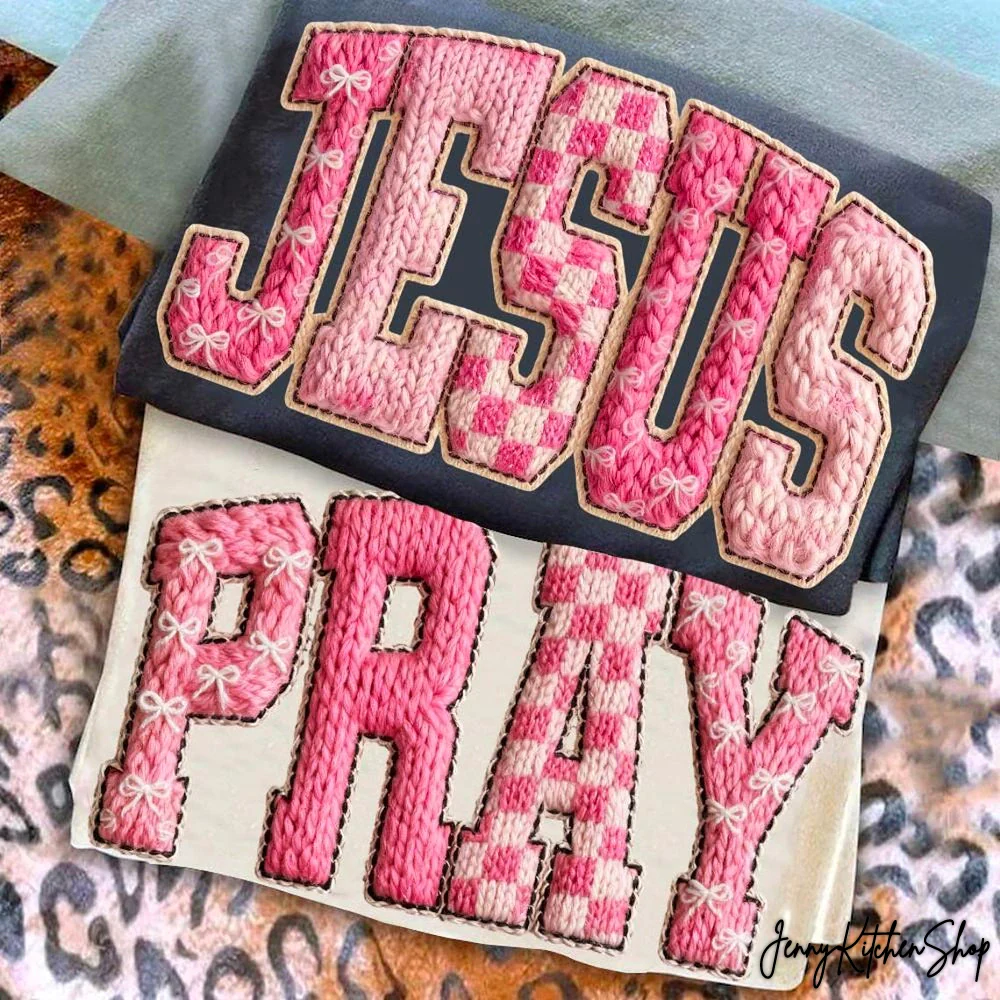 Pray/Jesus Pink Latch Hook Yarn Crochet Vintage Shirt
