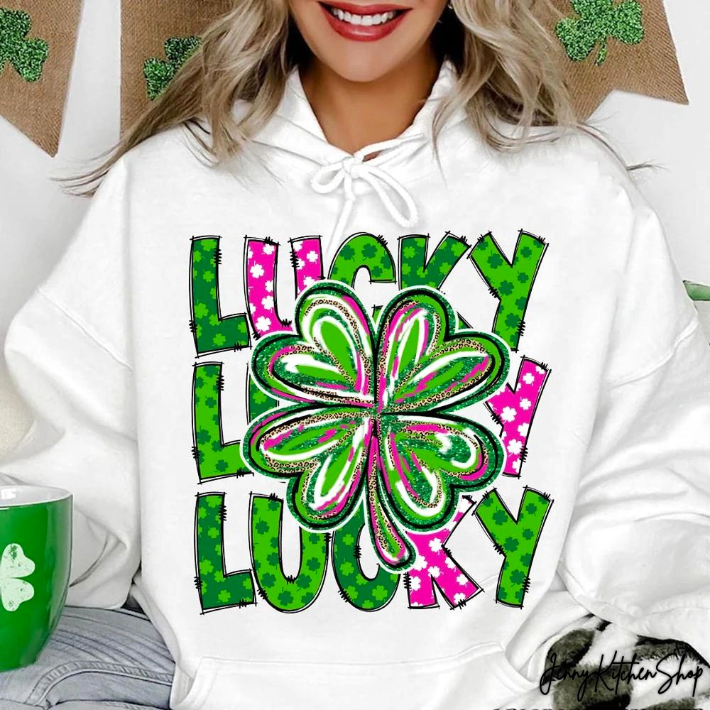 Retro Lucky St Patricks Day Shamrock Sequins Glitter T-Shirt