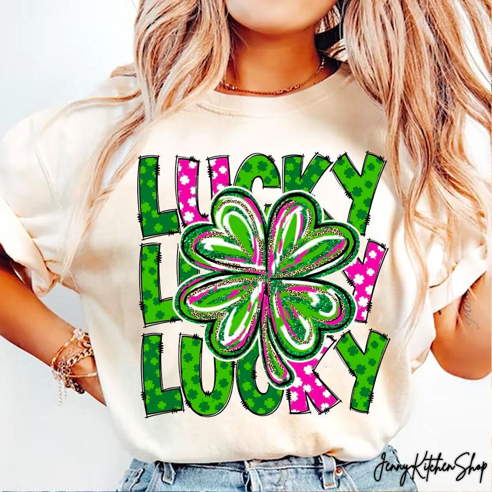 Retro Lucky St Patricks Day Shamrock Sequins Glitter T-Shirt