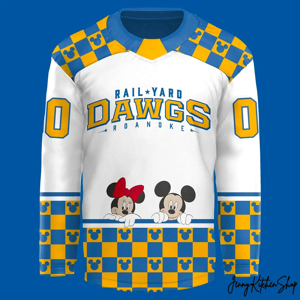 Roanoke Rail Yard Dawgs Mickey Mouse Friends Hockey Jersey