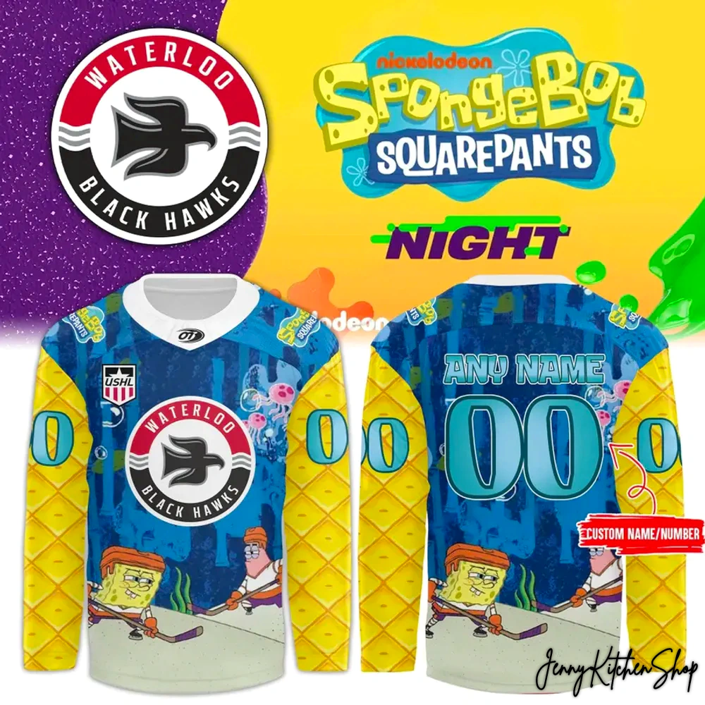 Waterloo Black Hawks x Spongebob Squarepants 2025 New Hockey Jersey