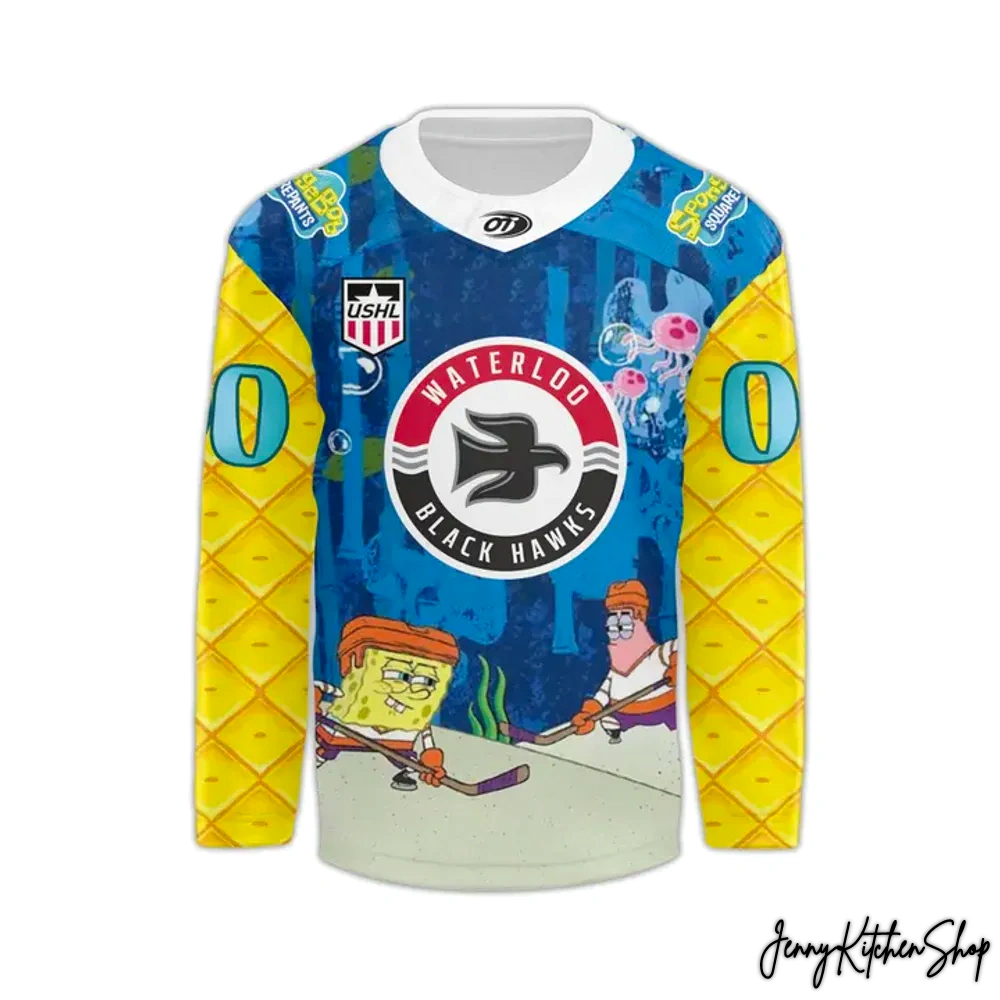 Waterloo Black Hawks x Spongebob Squarepants 2025 New Hockey Jersey