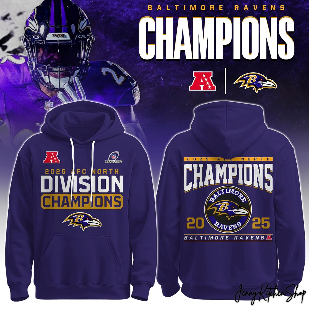 Baltimore Ravens 2025 AFC North Champions T-Shirt, Hoodie Cap