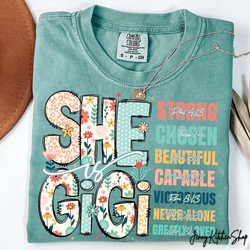 She Is Nana Gigi Mimi Floral Mama With Kids Name Shirt