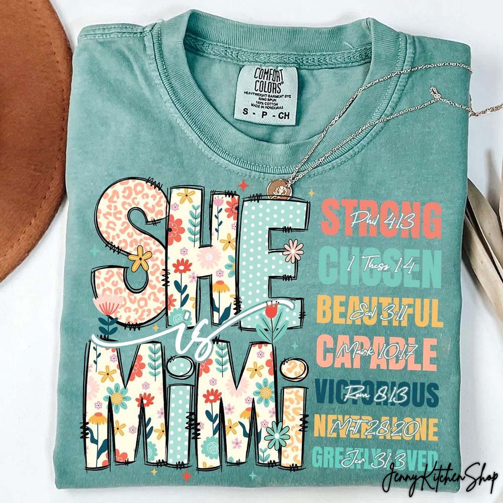 She Is Nana Gigi Mimi Floral Mama With Kids Name Shirt